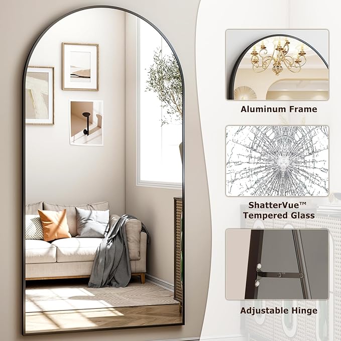 Easly 41"x81" Extra Large Arched Full Length Mirror - Leaning Mirror Arch Wall-Mounted Mirrors - Aluminum Alloy Frame Modern Simple Home Decor - for Living Room Bedroom Cloakroom
