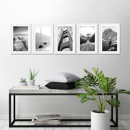 Americanflat 11x17 Picture Frame with Polished Plexiglass - Set of 5 - Use as 9x15 Frame with Mat or Display 11x17 Photo Without Mat - Galleria Collection - Picture Frames for Wall Display - White