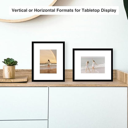 JCJMY 8x10 Picture Frame with 5x7 Mat Set of 6, Display Photo 5x7 with Mat or 8x10 without Mat, 8 by 10 Wall Poster Photo Frame with Shatter Resistant Plexiglass for Wall or Tabletop, 6 Pack, Black