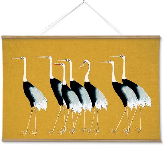 InSimSea 36x54 Extra Large Canvas Scroll Wall Art, Vintage Seven Cranes Wall Decor, Oversized Animal Painting Prints for Living Room, Bedroom, Dining Room, Office
