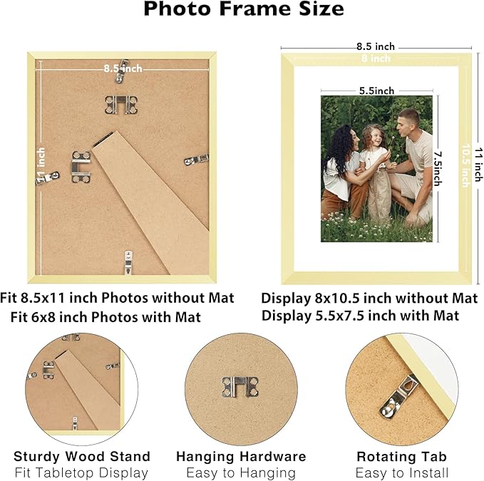 JCJMY 12 Packs 8.5 by 11 Picture Frames, Display 6x8 with Mat or 8.5x11 Without, for Award Certificate Diploma Document, 8.5 x 11 Frames Bulk Set of 12 Photo Frames Set for Wall and Tabletop, Gold
