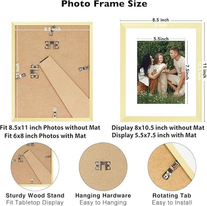JCJMY 12 Packs 8.5 by 11 Picture Frames, Display 6x8 with Mat or 8.5x11 Without, for Award Certificate Diploma Document, 8.5 x 11 Frames Bulk Set of 12 Photo Frames Set for Wall and Tabletop, Gold