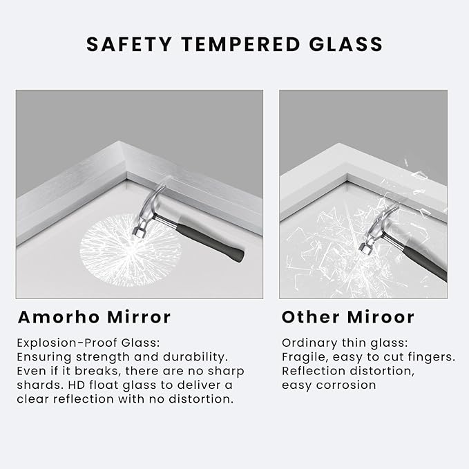 Amorho Bathroom Mirror, 55x40 Inch Silver Thick Metal Framed Wall Mirrors for Over Sink, Brushed Nickel Mirror Perfect for Bedroom, Living Room, Entryway, Rectangle (Horizontal/Vertical).