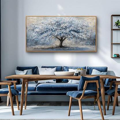 ZUITINGHUA Canvas Wall Art For Living Room Wood Framed Wall Decor For Bedroom Modern Office Decorations Grayish Blue Painting Tree Abstract Picture Canvas Prints Artwork Home Decor Posters 20x40 In