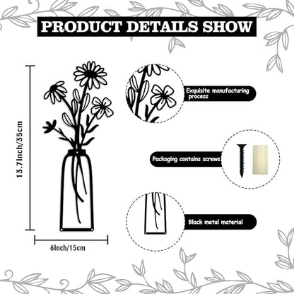 BFORXRO 3 Pieces Metal Flowers Wall Art Decor,Modern Rustic Farmhouse Black Flower Wall Decor for New Home Bathroom Kitchen Living Room Bedroom Decoration Floral