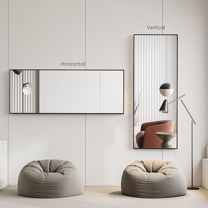 Sweetcrispy 71"x26" Full Length Mirror, Full Body Mirror with Aluminum Alloy Thin Frame, Leaning or Standing, Suitable for Bedroom, Livingroom, Cloakroom, Black