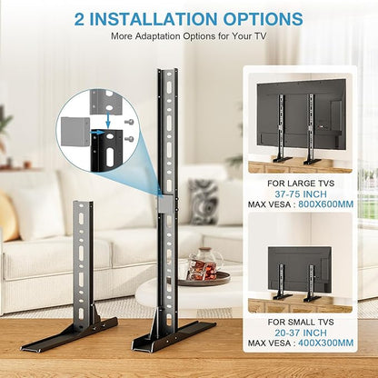 YOMT Universal Table Top TV Stand for 20-75 Inch Flat Curved TVs, Height Adjustable TV Legs with Cable Management, Great Load-Bearing Replacement TV Base Holds up to 110lbs, Max VESA 800x600mm, Black