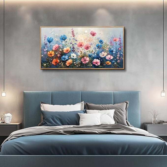 QIYILEXWART Large Wall Art For Living Room Canvas Wall Decor For Bedroom Watercolour Painting Office Decoration Colorful Flowers Wall Picture Artwork Ready To Hang Home Decor Wood Framed