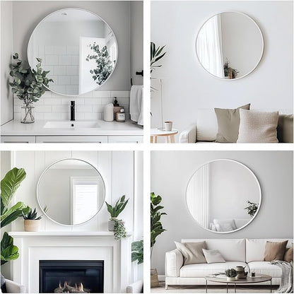 Oruii White Round Mirror, White Round Mirror 24 inch, Circle Wall Mirrors Metal Frame, Circular Mirrors for Bathroom, Wall, Living Room, Entryway, Hallway, Vanity, Rustic