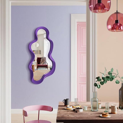 Wavy Wall Mirror for Girly Nursery Bedroom Decoration, 13.8x29.7 Noble Cloud-Shaped Decorative Funky Mirrors for Modern Classical Home Office Living Room Housewarming Birthday Gift (Purple)