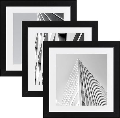 ELSKER&HOME 16x16 Picture Frame Black 3 Pack, Square Picture Frame Display Photo 12x12 with Mat or 16 x 16 Without Mat, Horizontal and Vertical Wall Mounting