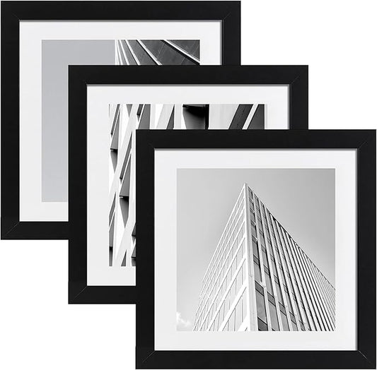 ELSKER&HOME 16x16 Picture Frame Black 3 Pack, Square Picture Frame Display Photo 12x12 with Mat or 16 x 16 Without Mat, Horizontal and Vertical Wall Mounting