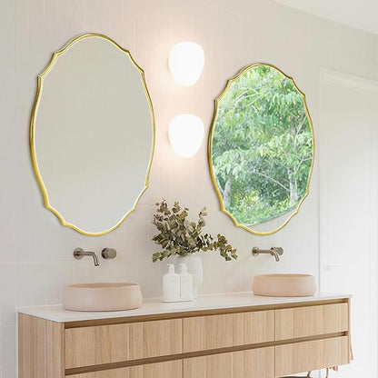 36''x24'' Wood Framed Gold Vintage Mirror, Large Antique Mirrors for Wall, Rustic Thick Frame Polygon Oval Mirror Decor Bathroom Living Room Entryway Stairway Kitchen (Gold)