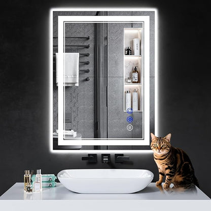30"x22" LED Bathroom Mirror with Anti-Fog, Stepless Dimmable Lights, 3 Color Modes, Shatter-Proof Tempered Glass,Waterproof Design