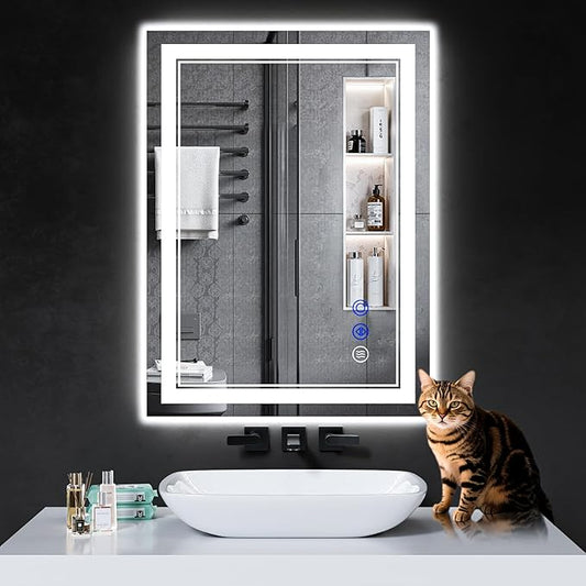 30"x22" LED Bathroom Mirror with Anti-Fog, Stepless Dimmable Lights, 3 Color Modes, Shatter-Proof Tempered Glass,Waterproof Design