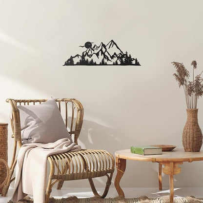 Demissle Metal Mountain Wall Art Blue Ridge Mountain Wall Decor Nature Forest Tree Sticker 15.7 x 5.3 Inch Summit Rustic Sign Scene Art Decor for Home Living Room Bedroom Indoor Outdoor(Black)