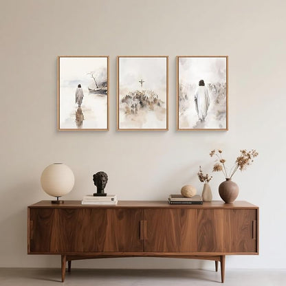Jesus Christ Easter Framed Canvas Wall Art Set,Religious Christian Bible Verses Crucified Resurrection Wall Decor,Netural Beige Watercolor Artwork for Living Room,Church,Prayer Room - 24"x36"x3