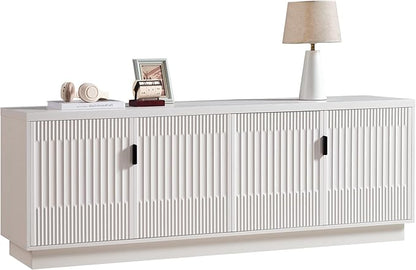 Fatmok 68" TV Stand for 75Inch TV, Entertainment Center with Storage and Adjustable Shelves, Modern Wood Media Console with 4 Fluted Doors for Living Room, White, Set of 2