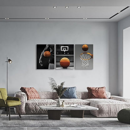 Canvas Framed Basketball Posters - Sports Room Decor For Men, Kids & Teenagers - Basketball Poster Set For Bedroom & Man Cave - Wall Decor