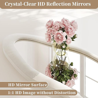 Full Length Mirror, 63"x24" Full Body Mirrors, Flannel Floor Mirrors with Stand, Irregular Wavy Mirror Hanging or Leaning Against Wall for Bedroom Living Room, Beige