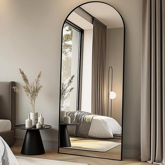 Full Length Mirror, 71''x30'' Floor Mirror with Stand, Arched Wall Mounted Mirror, Large Full Body Mirror with Aluminum Frame Hanging or Leaning for Bedroom, Living Room, Cloakroom (Black)