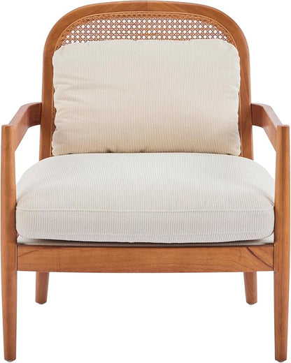Christopher Knight Home Nadine Accent Chairs Set of 2, Wooden Club Chair, Rattan Open Back Armchair, Accent Reading Sofa Chair with Cushions, Club Chairs Set of 2 for Living Room Bedroom, Beige+Teak