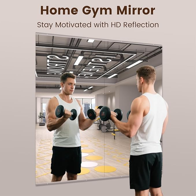 LOAAO Home Gym Mirror, 65"x30"-2 PCS Gym Mirrors for Wall, Frameless, Tempered Glass, Large Workout Mirrors for Home Gym, Dance Studio, Yoga Room, Garage Gym