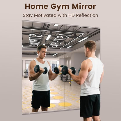 LOAAO Home Gym Mirror, 65"x30"-2 PCS Gym Mirrors for Wall, Frameless, Tempered Glass, Large Workout Mirrors for Home Gym, Dance Studio, Yoga Room, Garage Gym