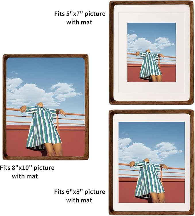 FLECHAZO 8x10 Picture Frame Wood with 5x7 and 6x8 Mat, Natural Solid Walnut Wooden 8 by 10 Photo Frames for Tabletop or Wall Mounting Display