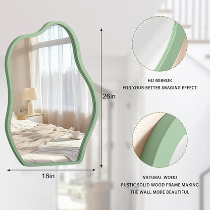 Asymmetrical Large Mirror Irregular Modern Mirror for Wall Decor Wooden Framed Hanging Wall Mirror Unique Shape Vanity Cloud Mirrors Decorative for Bedroom Bathroom Living Room Entryway