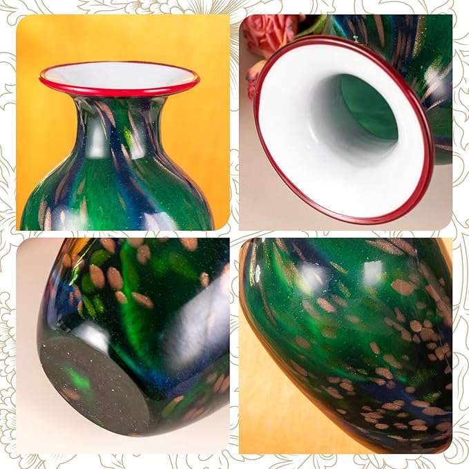 KAMMAK Colored Glass Vase, Beautiful Hand Blown Decorative Vase, Modern Art Vase for Flower Mantle Dining Table Centerpiece, Entryway Living Room Wedding Decoration, 8HPHL010