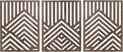 3PCS Wood Mountain Wall Art, Modern Wooden Panel Mountain Wall Decor, Decorative Forest Nature Abstract Line Minimalist Wall Art for Living Room Bedroom Farmhouse, 16.5x 12.5in (Dark brown)