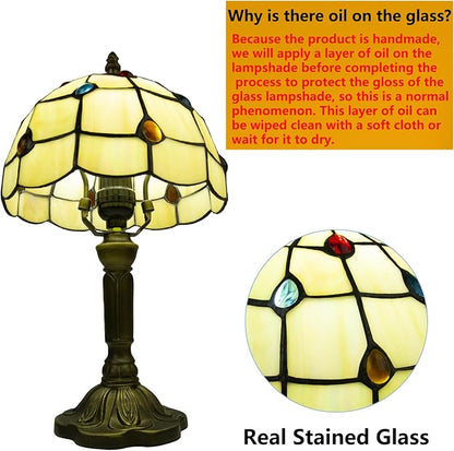Tiffany Style Table Lamp, 3 Color Temperatures Bedside Lamp, 8 Inch Stained Glass Desk Light for Home Office Bedroom Living Room (Phoenix Tail Pattern)