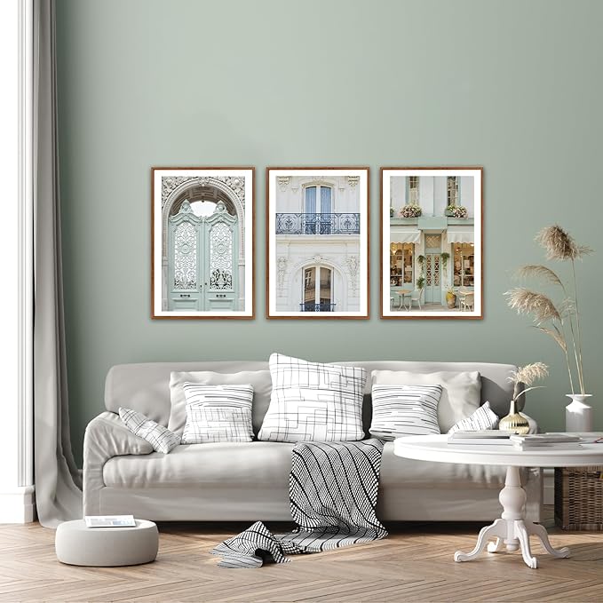 KAlRNE Vintage French Framed Canvas Wall Art Set of 3(16”X24”),Modern Paris Cityscape Wall Decor,European Street Picture,Photography Travel Building Art Prints For Living Room Bedroom Office