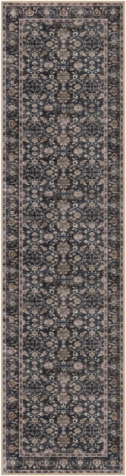 KUTA Vintage Washable Runner Rug, 2.6x10 Brown Runners for Hallways Non-Slip Kitchen Rugs Ultra Thin Soft Printed Distressed Oriental Floral Floor Carpet for Laundry Living Room Nursery