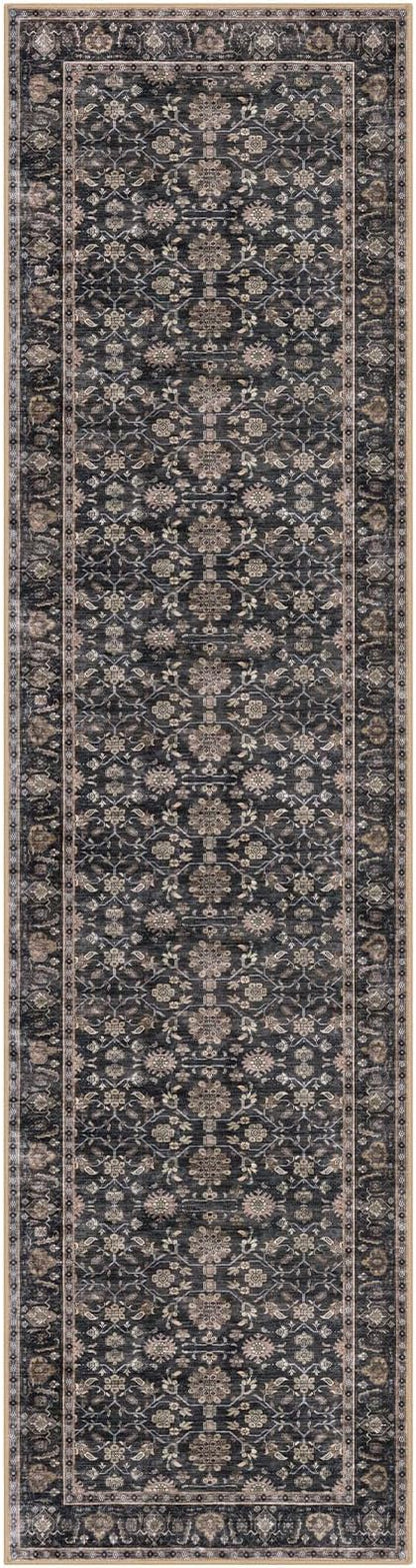 KUTA Vintage Washable Runner Rug, 2.6x10 Brown Runners for Hallways Non-Slip Kitchen Rugs Ultra Thin Soft Printed Distressed Oriental Floral Floor Carpet for Laundry Living Room Nursery