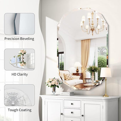 GLASHOM Frameless Bathroom Mirror, 30x48 inch Beveled Bathroom Mirror Wall Mounted, Modern Frameless Mirror for Bathroom, Living Room, Entryway Mirror Horizontal or Vertical