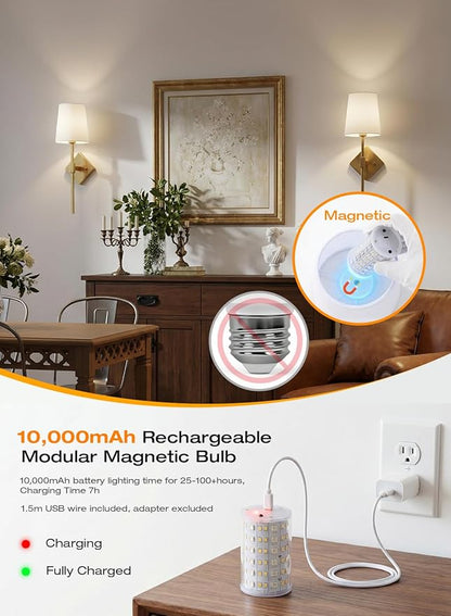 CLOUDY BAY 10000mAh Battery Operated Wall Sconces,Up to 100 Hours with Rechargeable RGB Dimmable Magnetic Bulb,Cordless Wall Lighting Fixtures with Remote for Bedroom,Soft Gold,2 Pack-18inch