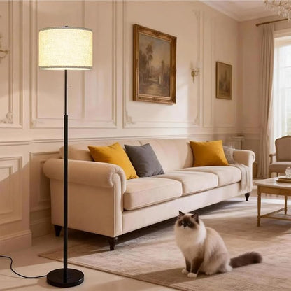 Modern Floor Lamp for Living Room with Beige Shade, Pull Chain Switch, 66" Tall Industrial Floor Lamps Reading with Marble Base for Bedroom Office (9W LED Bulb Included) -Black