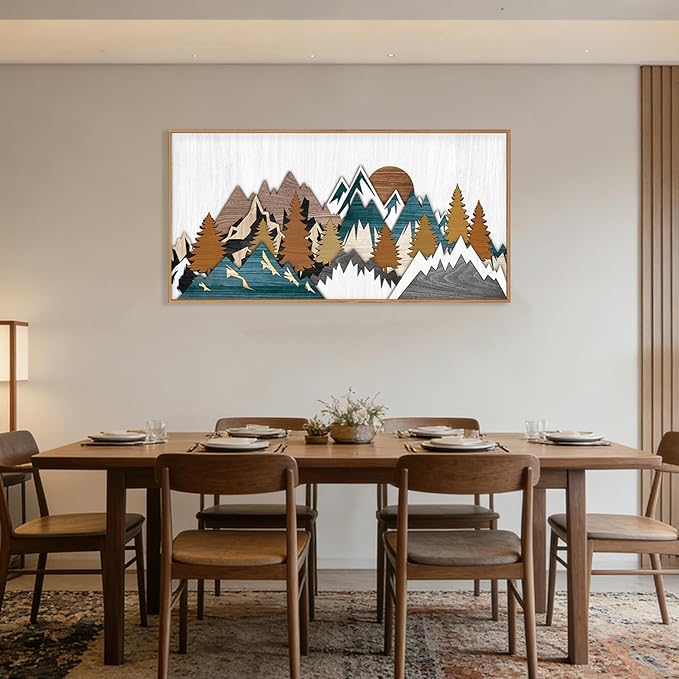 Vintage Woodcut Style Mountain Framed Canvas Wall Art Set,Boho Rustic Sunrise Forest Nature Wall Decor,Modern Country Wilderness Artwork for Living Room,Bedroom,Farmhouse -20"x40"