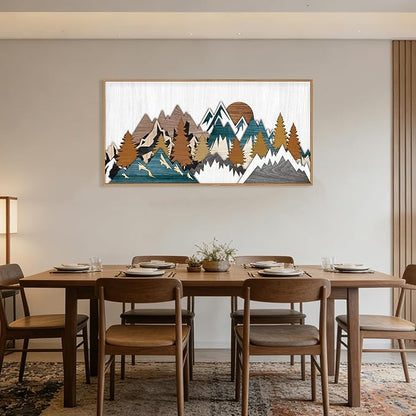 Vintage Woodcut Style Mountain Framed Canvas Wall Art Set,Boho Rustic Sunrise Forest Nature Wall Decor,Modern Country Wilderness Artwork for Living Room,Bedroom,Farmhouse -20"x40"