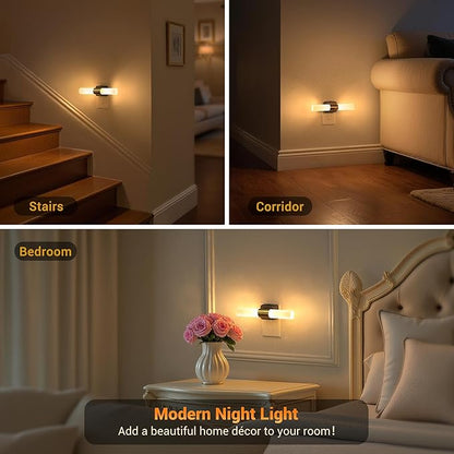 JandCase LED Night Light, 2 Pack Night Lights Plug into Wall, 3000K Soft White, 0-100LM Adjustable Brightness, 180° Rotating Plug in Night Light with Auto Light Sensor for Bedroom Bathroom Hallway