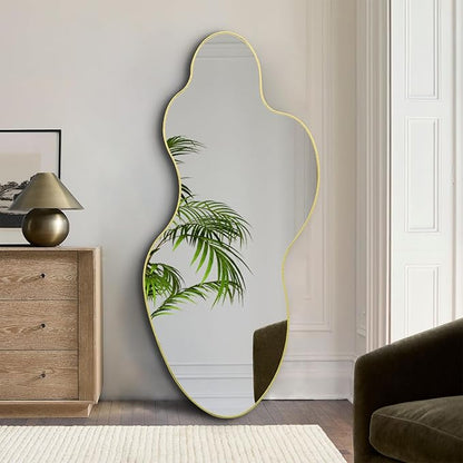 Irregular Mirror, 55"x26" Asymmetrical Wall Mirror with Gold Metal Frame, Large Abstract Mirrors Decorative, Modern Unique Shaped Mirrors for Living Room Bathroom Bedroom Hallway Entryway