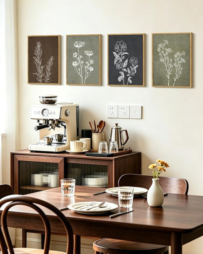 Drsoum Botanical Wall Art Framed Boho Wall Art Decor Wooded Vintage Print Modern Farmhouse Home Kitchen Decor 11x14inx4pcs