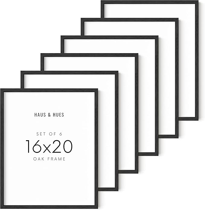 HAUS AND HUES Picture Frame, 16x20 inches, Black Oak Wood, Set of 6, Poster Frame for Wall
