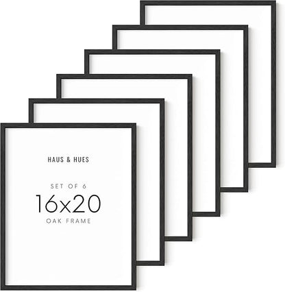 HAUS AND HUES Picture Frame, 16x20 inches, Black Oak Wood, Set of 6, Poster Frame for Wall