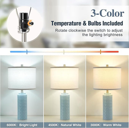 Luvkczc 24.8" Modern Ceramic Bedside Lamps Set of 2, Adjustable Color Temperature & Bulbs Included - Nightstand Lamps for Bedroom, Living Room, Office, Entryway Decor