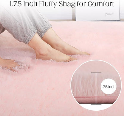Puremy Fluffy Pink Area Rug, 4x6 Shag Rugs for Bedroom, Soft Plush Area Rugs for Living Room, Non-Slip Indoor Carpet for Nursery, Study Room, Playroom, Home Decor