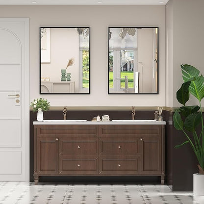 20" x 24" Black Framed Bathroom Mirror for Wall, Rectangular Beveled Vanity Mirror with Aluminum Alloy Frame, Right Angle Corner, HD Reflection, Horizontal or Vertical Mount
