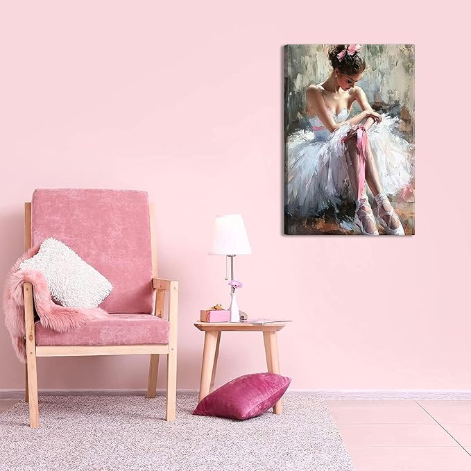 Pink Ballerina Girl Canvas Wall Art Ballet Lover Wall Decor Picture Modern Ballet Dancer Poster Print for Dance Studio Bedroom Girls Room Preppy Dormitory Painting Artwork Home Decoration